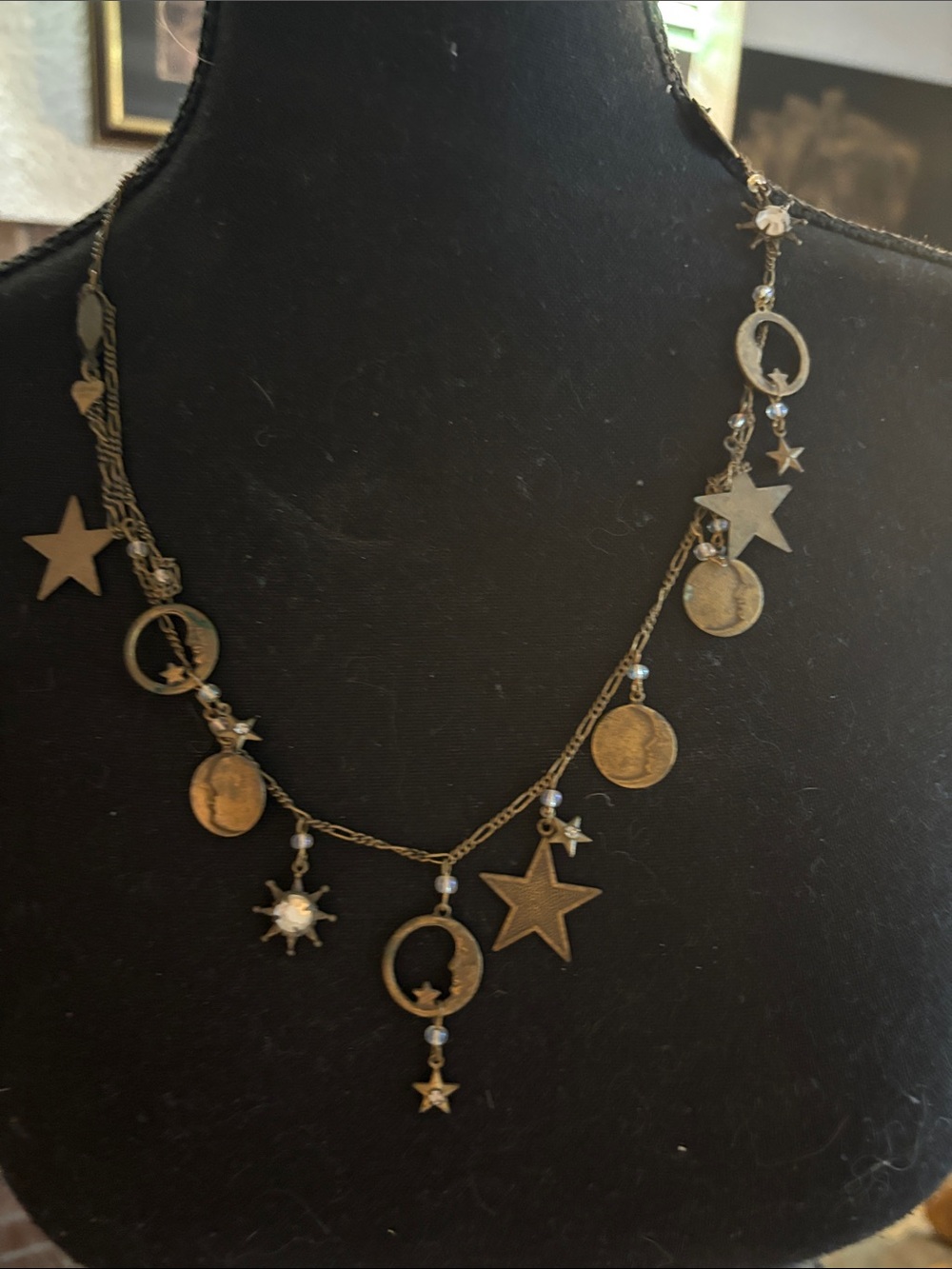 Antique Gold Star & Coin Charm Necklace